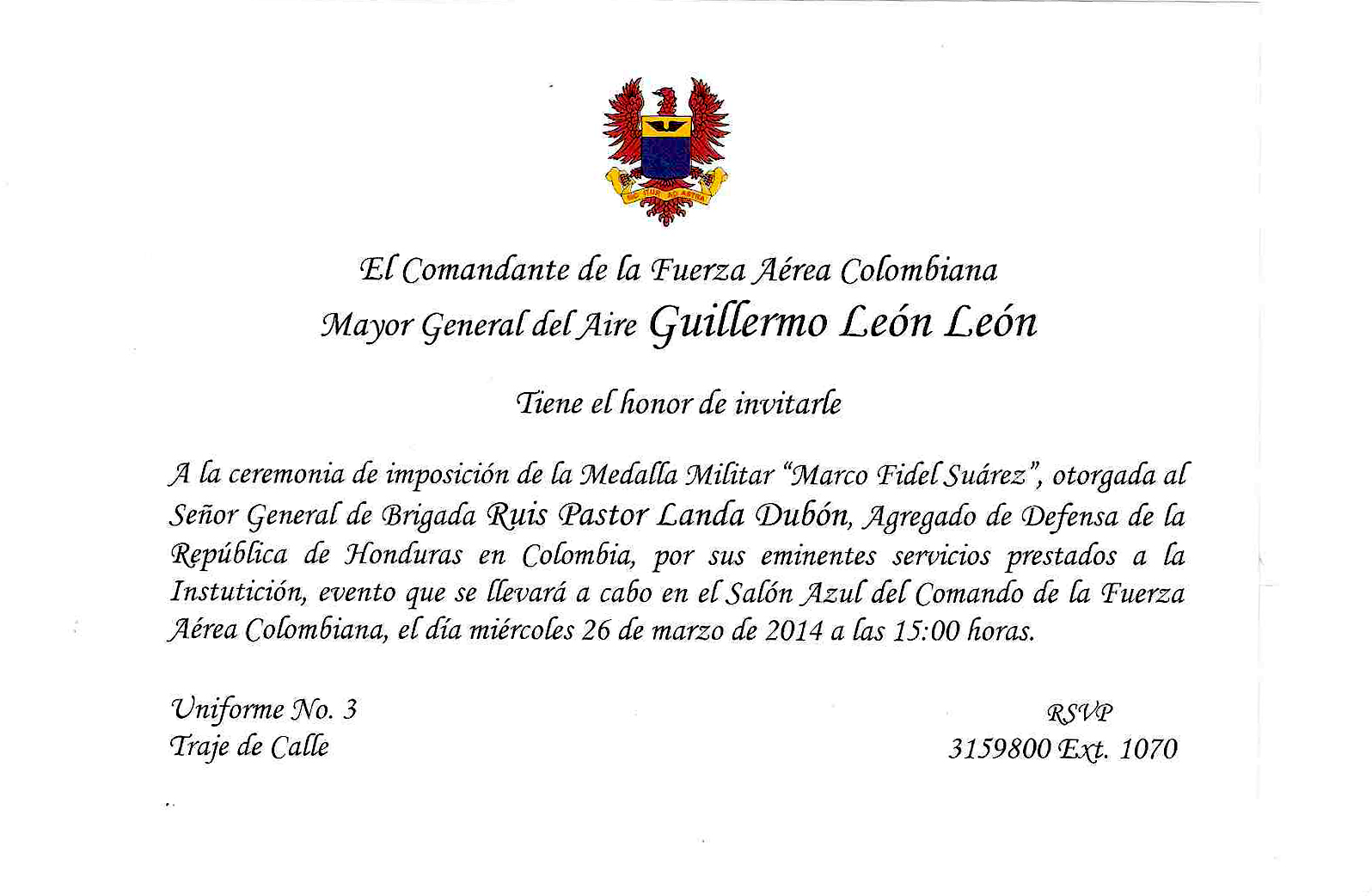 Ceremonia de Impocision de La Medalla Militar a 